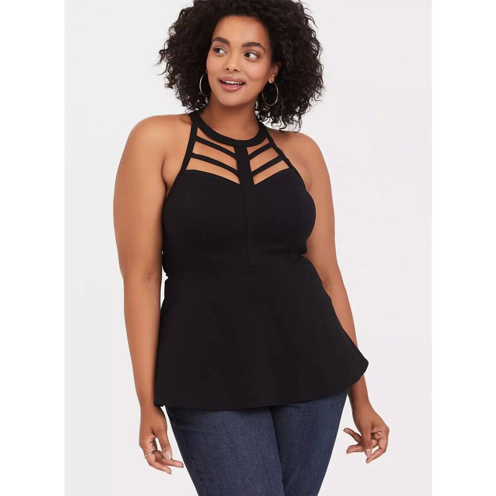 NWT Torrid Ponte Peplum High Neck Cage Front Top Shirt Blouse Size: 5X (28)